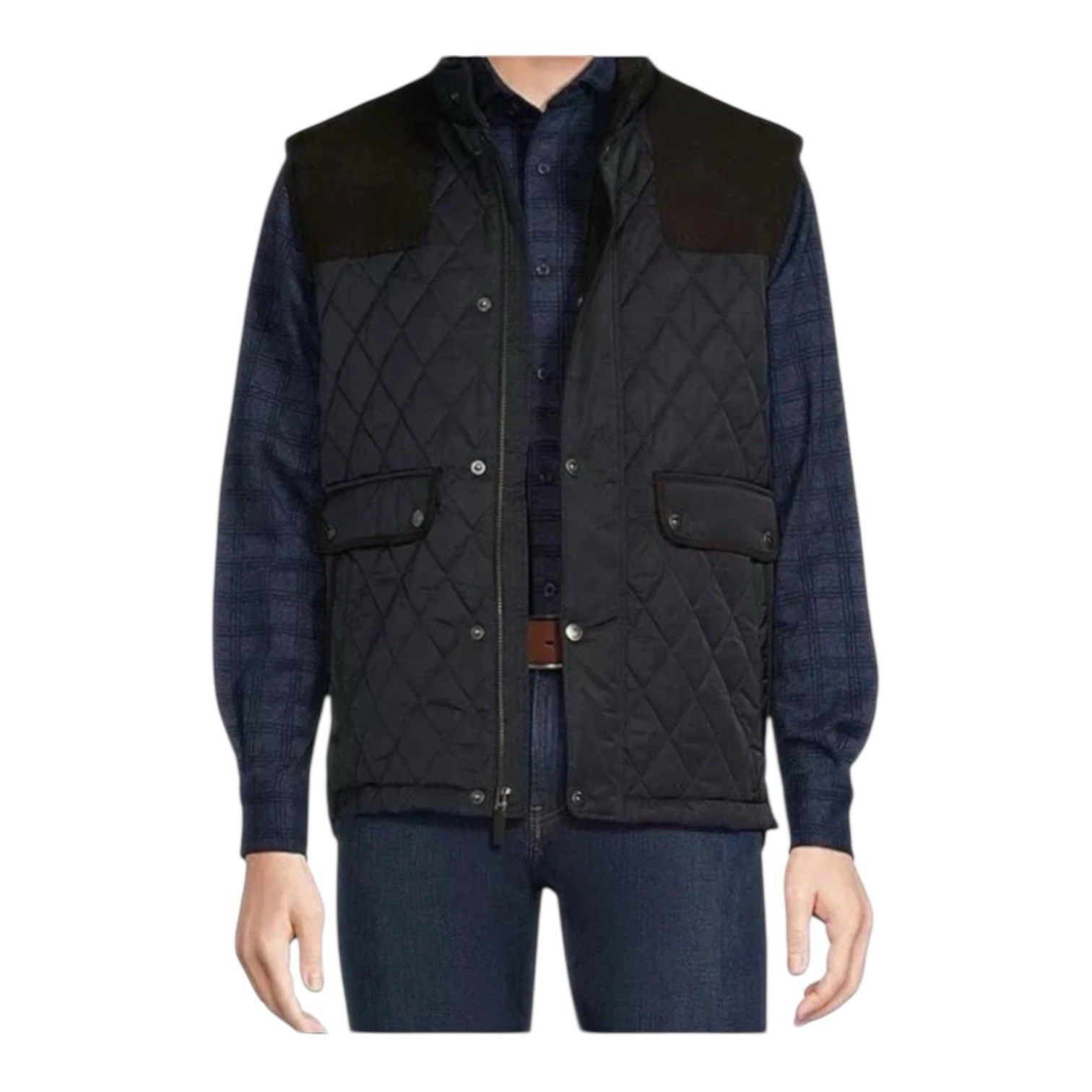 Nwt Cremieux Men Medium Vest Full Zip Snap Quilted Insulated Ethan Navy Brown